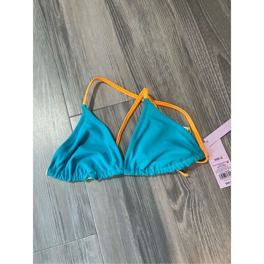NWT neon blue & yellow reversible triangle bikini top Size XS